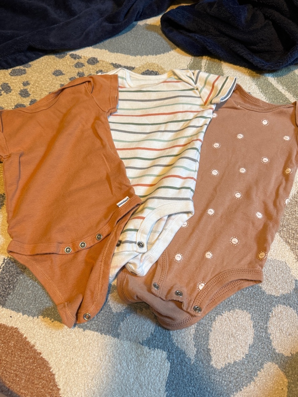 Kids One-Piece Bodysuit Trio — Rust, Stripe & Dusty Rose 3-6mo & 6mo